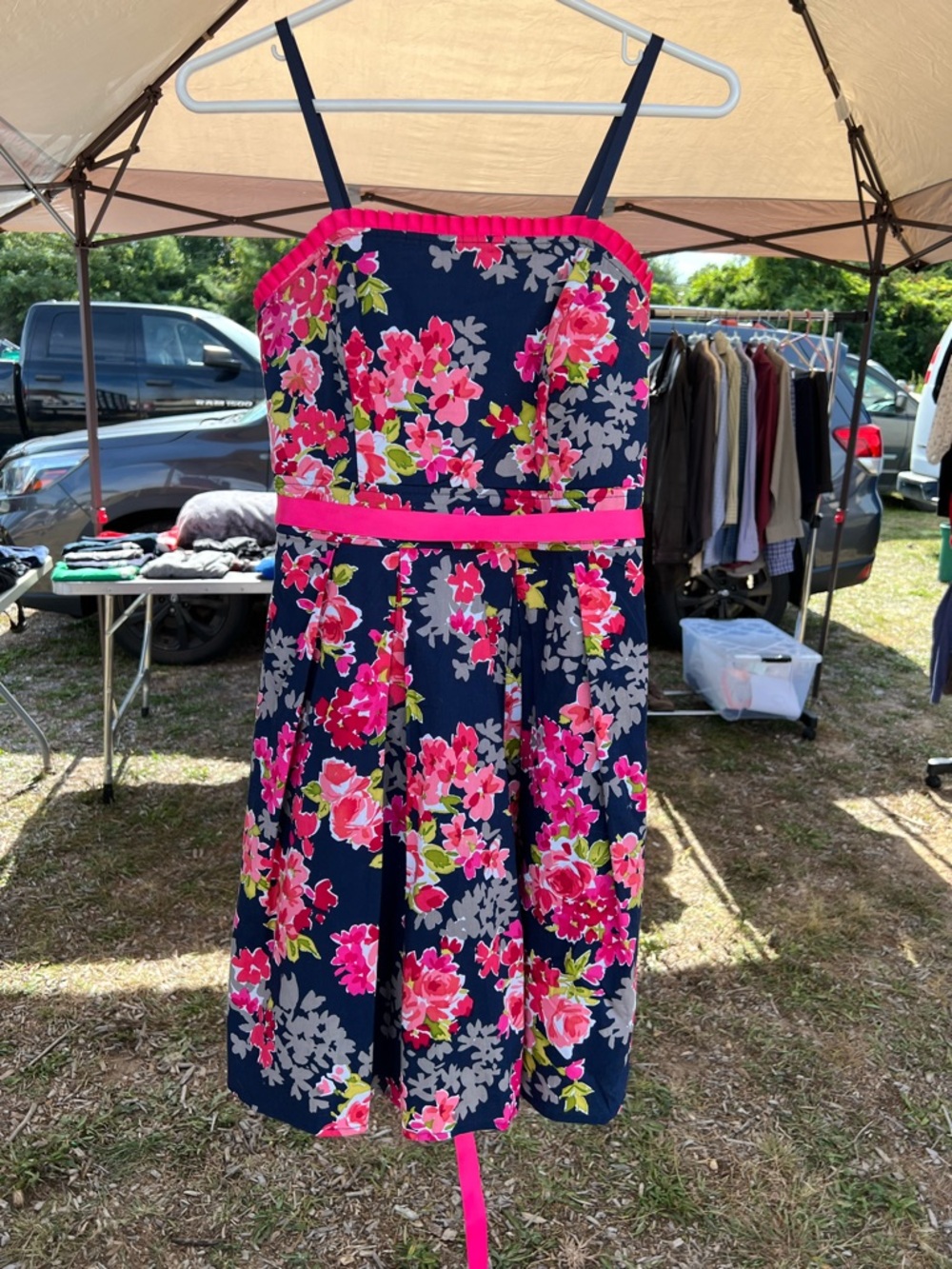 Trixxi Navy Floral Dress with Hot Pink Trim